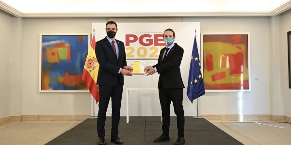 Pedro Sánchez y Pablo Iglesias durante la presentación de los PGE | Foto: MONCLOA