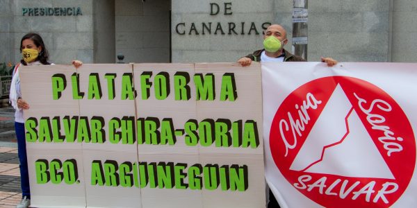 Pedro Pablo Medina (dcha.) delante del Gobierno de Canarias el pasado jueves | SALVAR CHIRA-SORIA