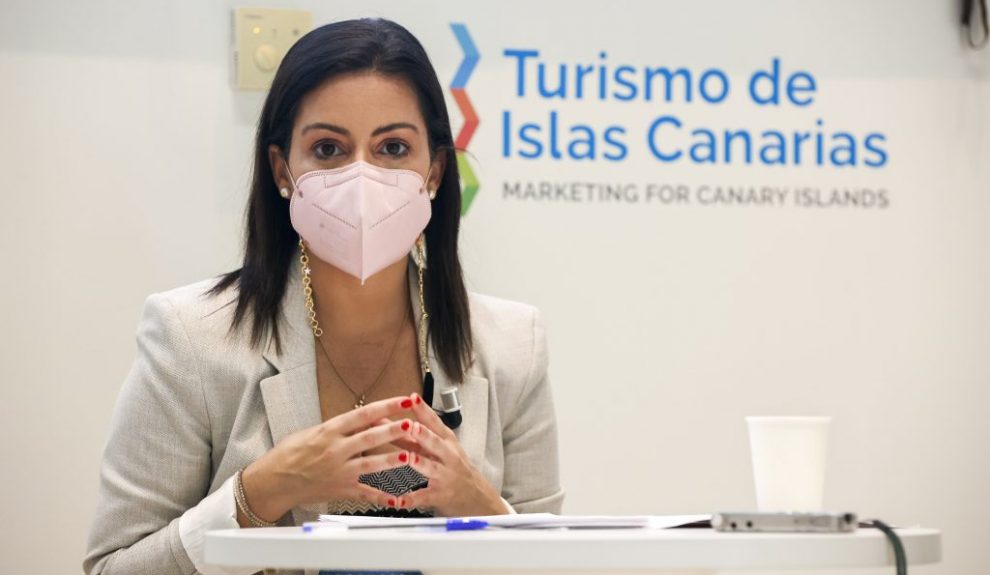 Yaiza Castilla en una comparecencia ante los medios | Foto: Consejería de Turismo