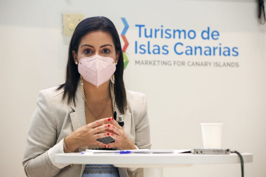 Yaiza Castilla en la presentación del bono turístico el pasado día 9 | CONSEJERÍA DE TURISMO DEL GOBIERNO DE CANARIAS Yaiza Castilla en la presentación del bono turístico el pasado día 9 | CONSEJERÍA DE TURISMO DEL GOBIERNO DE CANARIAS