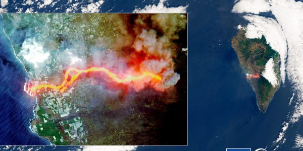 Imagen de la erupción captada por uno de los satélites del programa de vigilancia Copernicus ayer | DIRECCIÓN GENERAL DE INDUSTRIA ESPACIAL DE LA UNIÓN EUROPEA