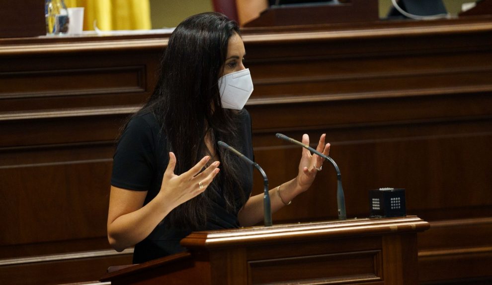 La diputada Vidina Espino en el atril del Parlamento de Canarias: Foto: Grupo Mixto