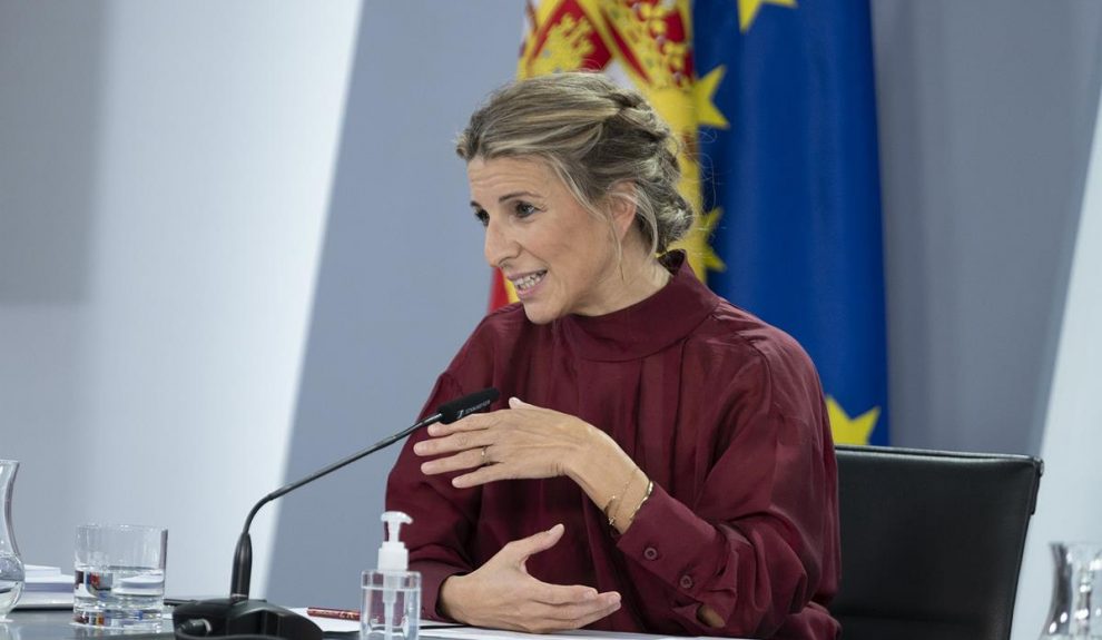 La ministra de Trabajo, Yolanda Díaz, en una rueda de prensa | Foto: Moncloa