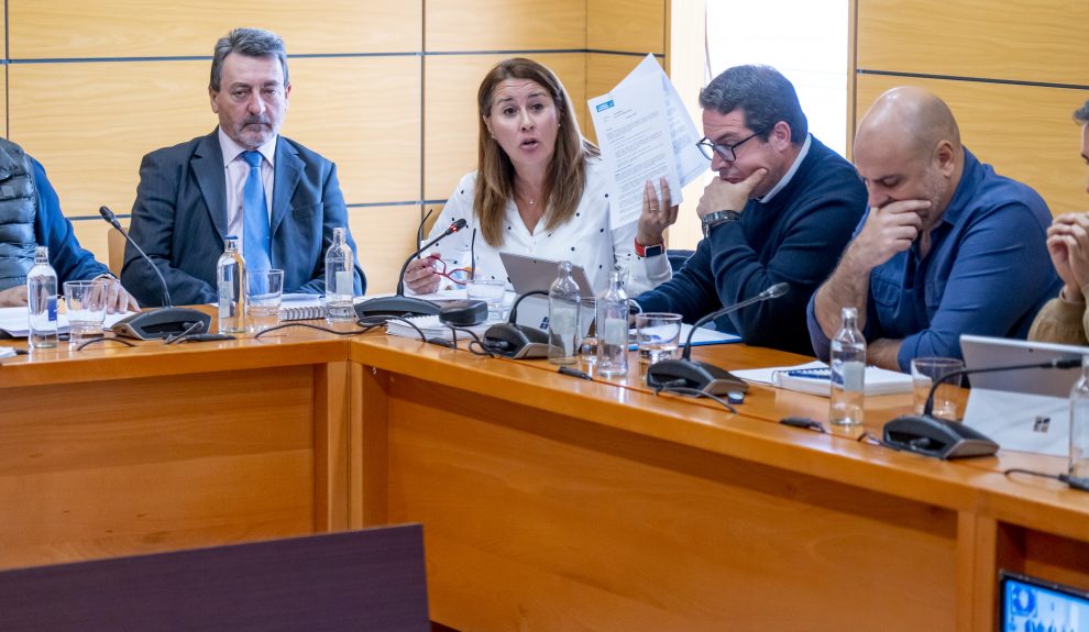 Lola García (centro.) durante un pleno del Cabildo de Fuerteventura