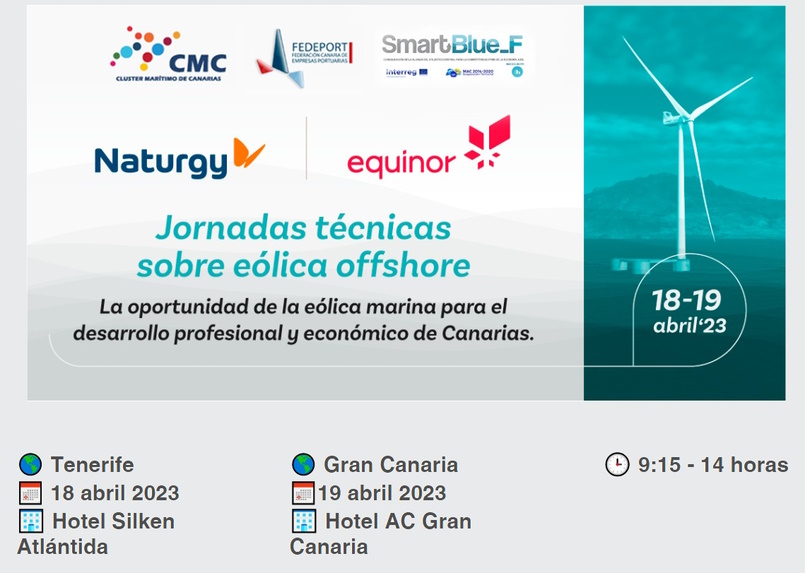 Cartel de las jornadas técnicas sobre eólica offshore en Gran Canaria y Tenerife