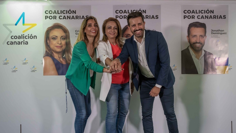 Gladys de León, Cristina Valido y Jonathan Domínguez en el inicio de la campaña electoral | Foto: CC
