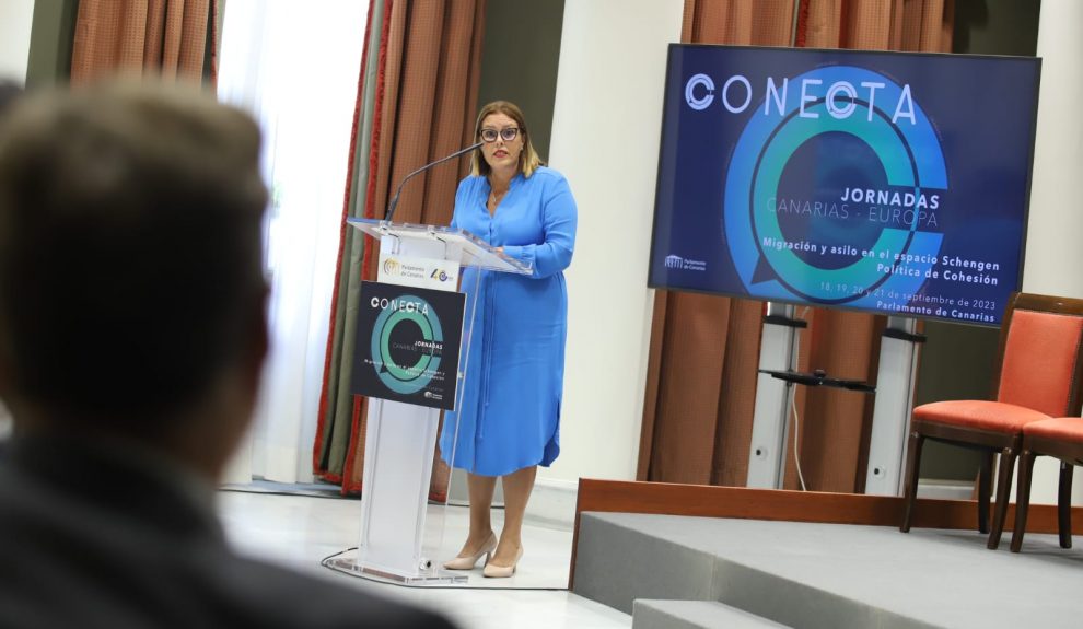 Astrid Pérez en la sesión inaugural de las Jornadas Conecta Canarias-Europa | Foto: Parcan