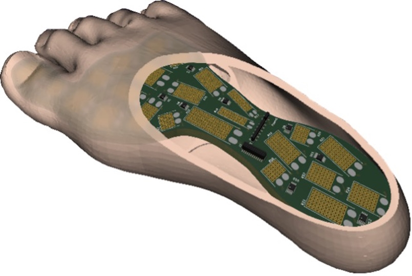 Diseño del circuito electrónico integrado en el modelo antropomórfico de pie | Foto: Jordan Ortega (IACTEC)