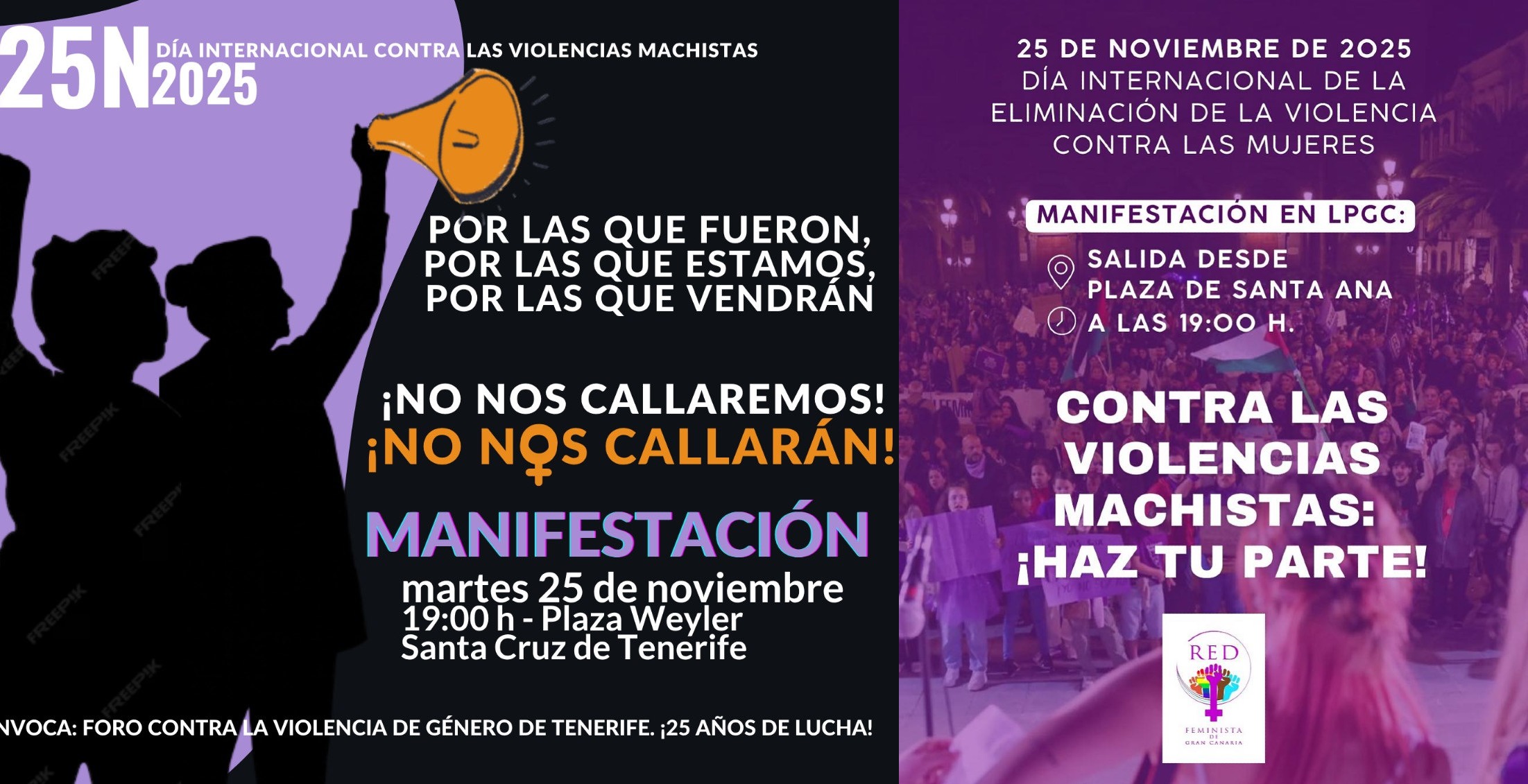 Carteles de la manifestación en ambas capitales
