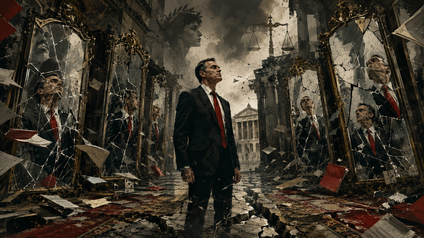 El hall destruido y las sombras políticas